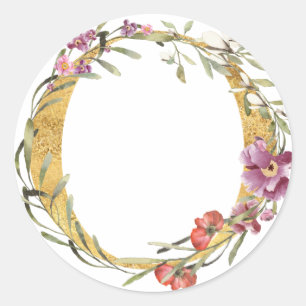 Adesivo Letra O MONOGRAMA dourada com flor