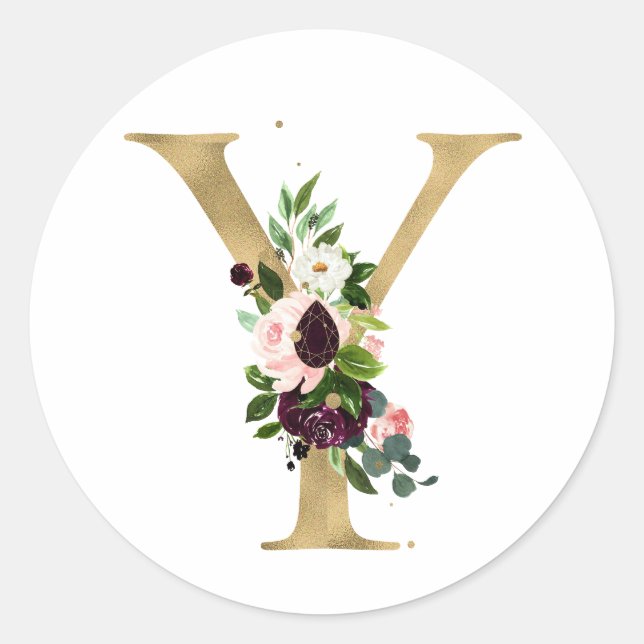 Adesivo Letra ouro MONOGRAMM boho burgundy flores Cla (Frente)