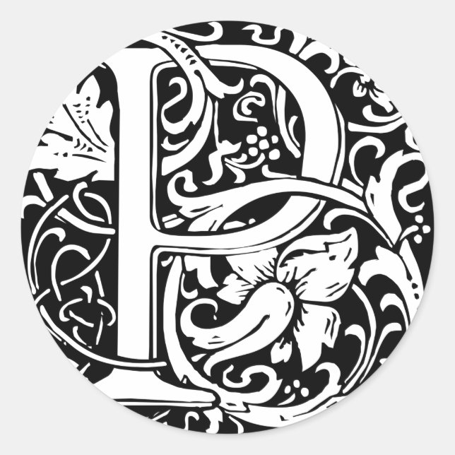 Adesivo Letra P Monograma Medieval Arte Nova (Frente)