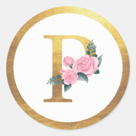 Adesivo Letra P Monograma Rosas Rosa Floral e Elegante Dou