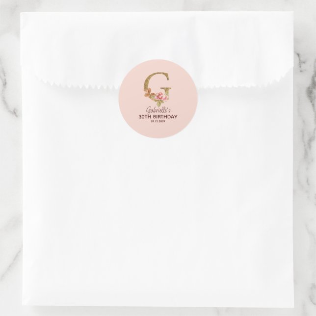 Adesivo Letra Personalizada G Dourado Rosas Rosa Desmaiado (Bolsa)