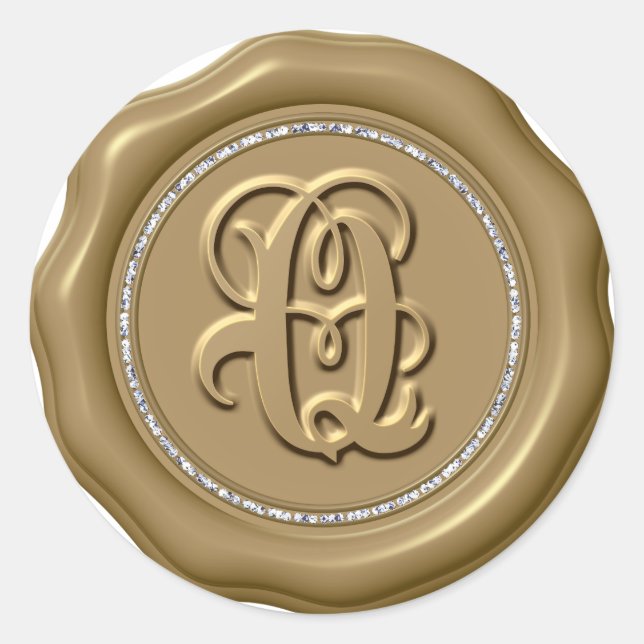 Adesivo *~* Letra Q Diamond Círculo DOURADO Cera Saquinhos (Frente)