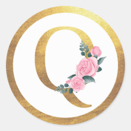 Adesivo Letra Q Monograma Rosas Rosa Floral e Elegante Dou