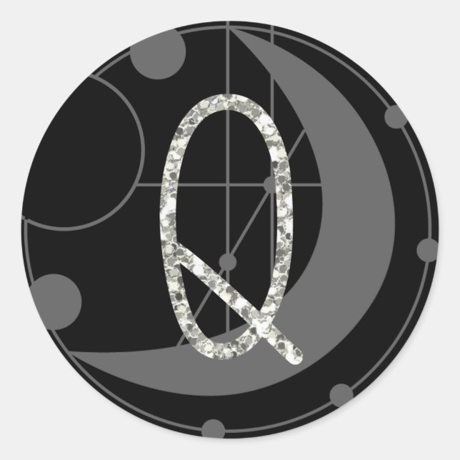 Adesivo Letra Q Rune Monograma Runométrico Lua Preta (Frente)
