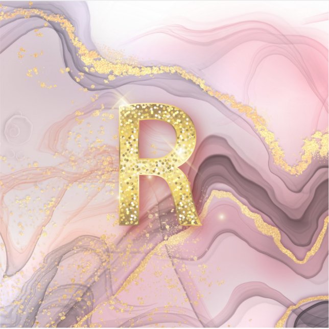 Adesivo Letra R Girly Bonito RoseGold Glitter Marble Rosa  (Frente)
