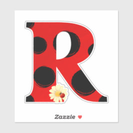Adesivo Letra R Impressão Ladybug com Ladybug e Flor
