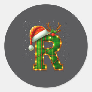 Adesivo Letra R Natal Xadrez Chapéu do Papai Noel Monogram
