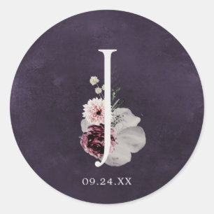 Adesivo Letra Romance Floral J Monograma Plum Casamento