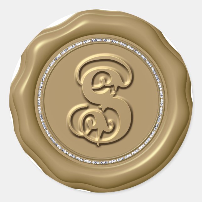 Adesivo *~* Letra S Diamond Círculo DOURADO Cera Saquinhos (Frente)