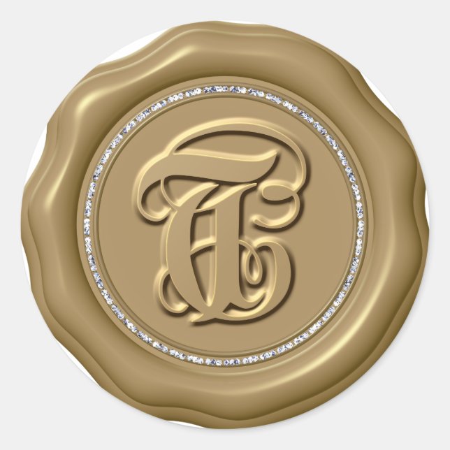 Adesivo *~* Letra T Diamond Círculo DOURADO Cera Saquinhos (Frente)