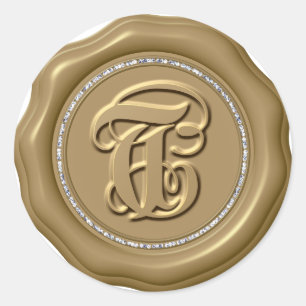 Adesivo *~* Letra T Diamond Círculo DOURADO Cera Saquinhos