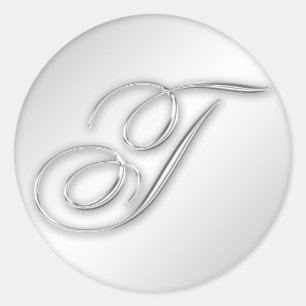 Adesivo Letra T script inicial Faux prateado monograma