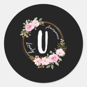 Adesivo Letra U Nome Floral Wreath Dia de as mães inicial