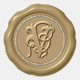 Adesivo *~* Letra V Diamond Circ DOURADO Cera Selo