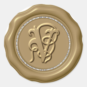 Adesivo *~* Letra V Diamond Círculo DOURADO Cera com Ades