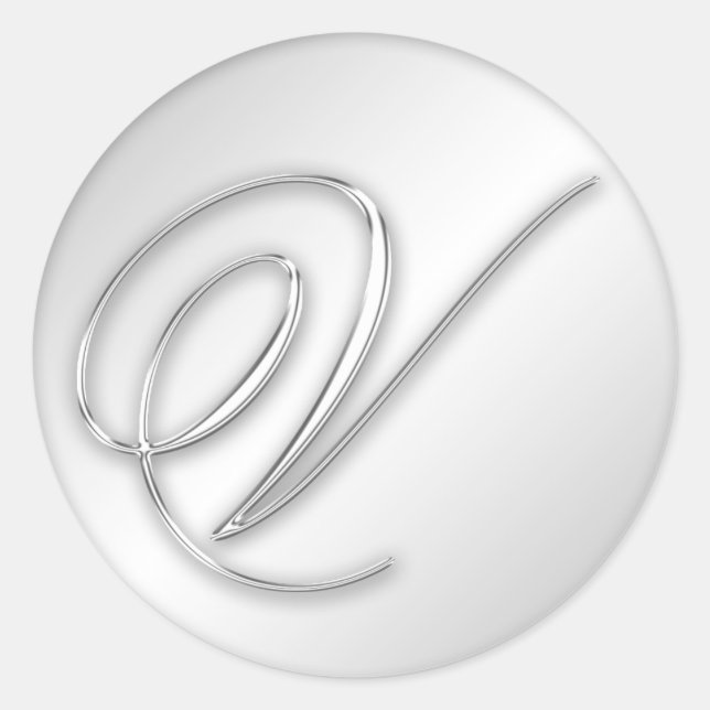 Adesivo Letra V: Faux inicial do monograma prateado (Frente)