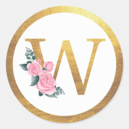 Adesivo Letra W Monograma Rosas Rosa Floral e Elegante Dou