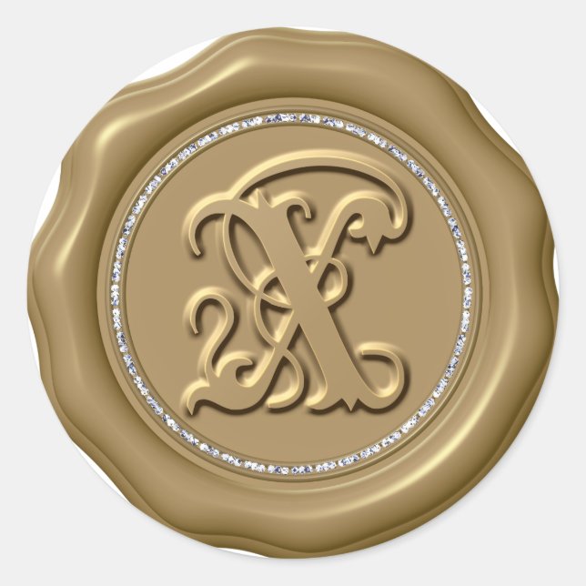 Adesivo *~* Letra X Diamond Círculo DOURADO Cera Selo (Frente)