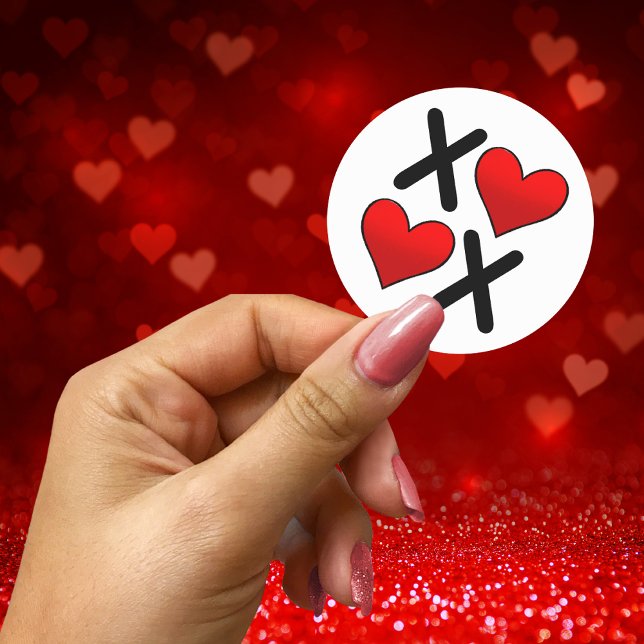 Adesivo Letra XOXO Frase com corações vermelhos (XOXO Phrase Lettering with red hearts Classic Round Sticker)