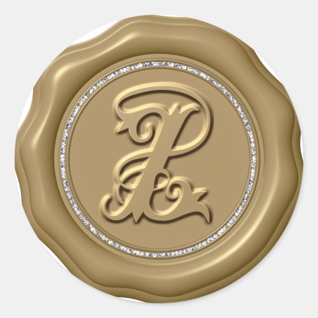 Adesivo *~* Letra Z Diamond Círculo DOURADO Cera Selo (Frente)