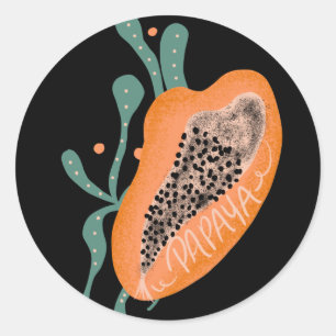 Adesivo Letreiro Desenhado à Mão de Mamão Fruta Tropical