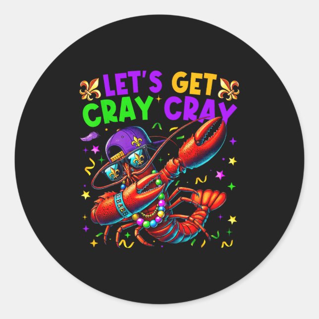 Adesivo Let's Get Cray Cray Mardi Gras Dabbing Crawfish Bo (Frente)