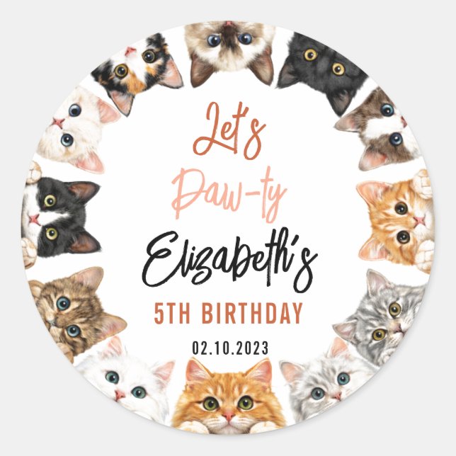 Adesivo Let's Pawty Cat 5th Birthday | Custom Birthday Kid (Frente)
