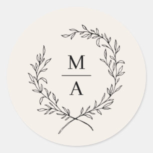 Adesivo Leve Ecru Simples Elegante Laurel Wreath Monograma