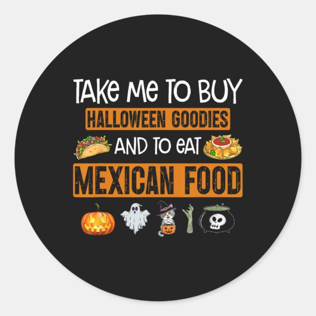 Adesivo Leve-me para comprar guloseimas de Halloween e com (Frente)