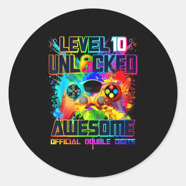 Adesivo Level 10 Unlocked Awesome Gaming Birthday Boy 10th (Frente)