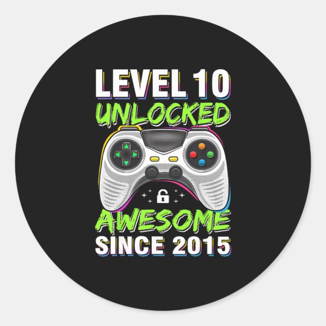 Adesivo Level 10 Unlocked Awesome Since 2015 10th Birthday (Frente)