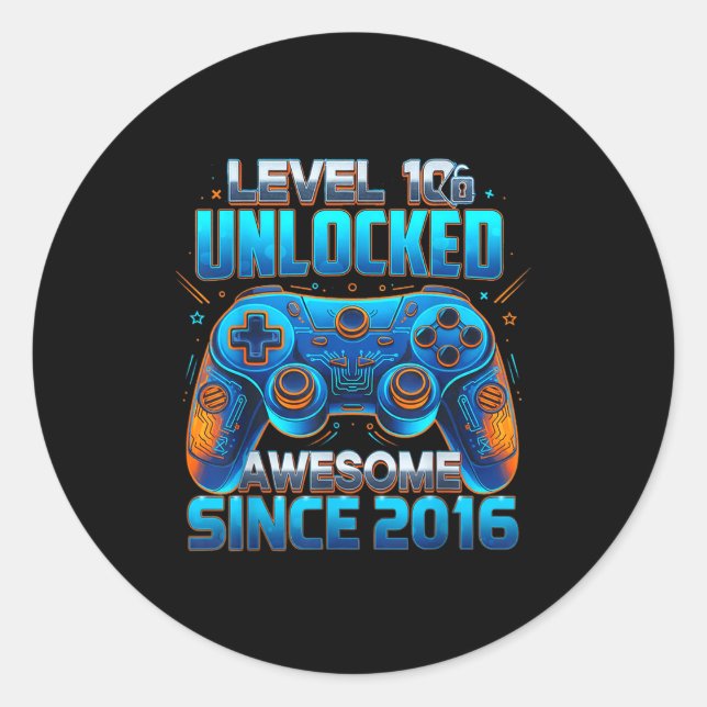 Adesivo Level 10 Unlocked Awesome Since 2016 10th Birthday (Frente)