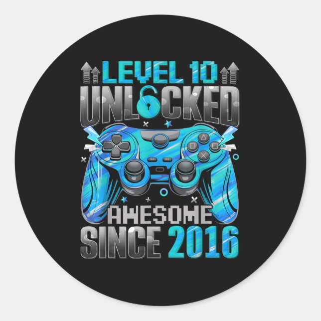 Adesivo Level 10 Unlocked Awesome Since 2016 10th Birthday (Frente)