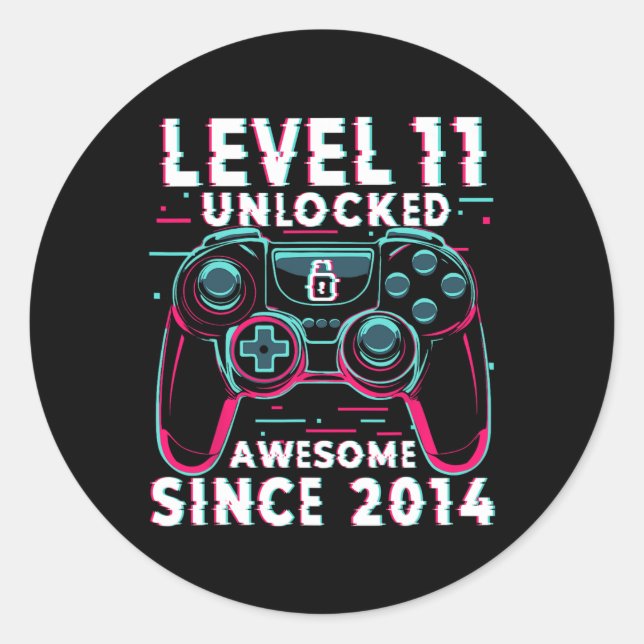 Adesivo Level 11 Unlocked Video Game 11th Birthday Gamer B (Frente)