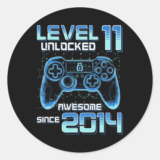 Adesivo Level 11 Unlocked Video Game Party 11th Birthday G (Frente)