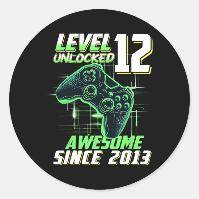 Adesivo Level 12 Unlocked Awesome Since 2013 12th Birthday (Frente)