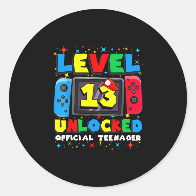 Adesivo Level 13 Unlocked Gamer 13th Birthday Gift Video G (Frente)