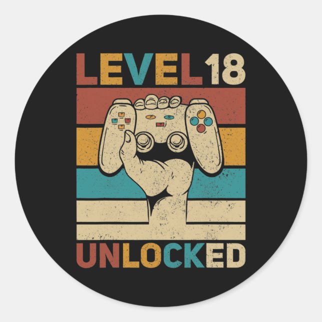 Adesivo Level 18 Year Old Unlocked 18th Birthday Gamer (Frente)