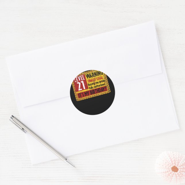 Adesivo Level 21 Years Old 21st Birthday Warning Finally (Envelope)