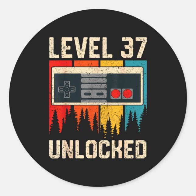 Adesivo Level 37 Unlocked Video Game Controller Birthday M (Frente)