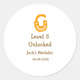 Adesivo Level 5 unlocked lock orange brown happy birthday 