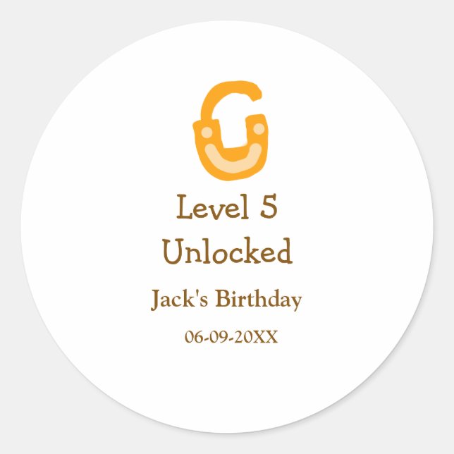 Adesivo Level 5 unlocked lock orange brown happy birthday  (Frente)