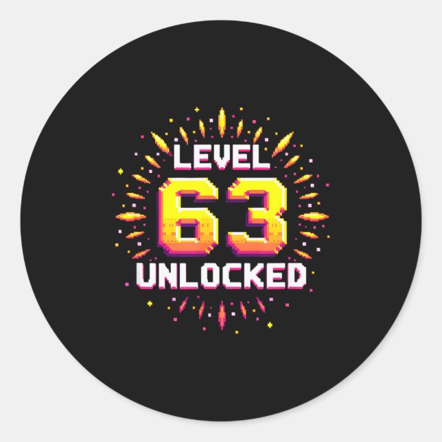 Adesivo Level 63 Unlocked Birthday Gift Gamer Milestone  (Frente)