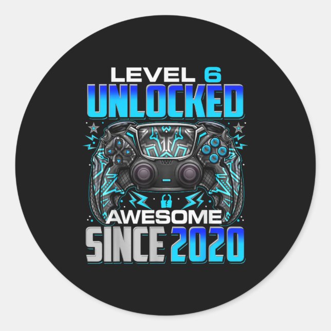Adesivo Level 6 Unlocked Awesome Since 2020 6th Birthday G (Frente)