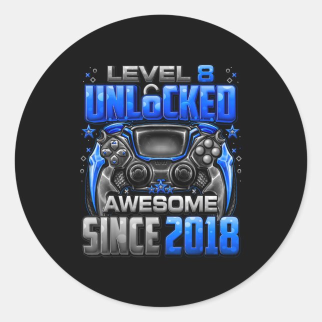 Adesivo Level 8 Unlocked Awesome Since 2018 8th Birthday G (Frente)