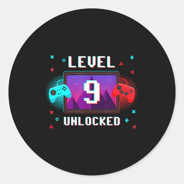 Adesivo Level 9 Unlocked Video Gamer Funny 9th Birthday Bo (Frente)