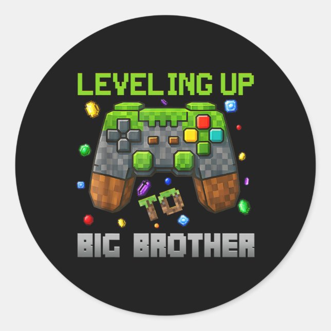 Adesivo Leveling Up To Big Brother Shirt Funny Gamer Pixel (Frente)