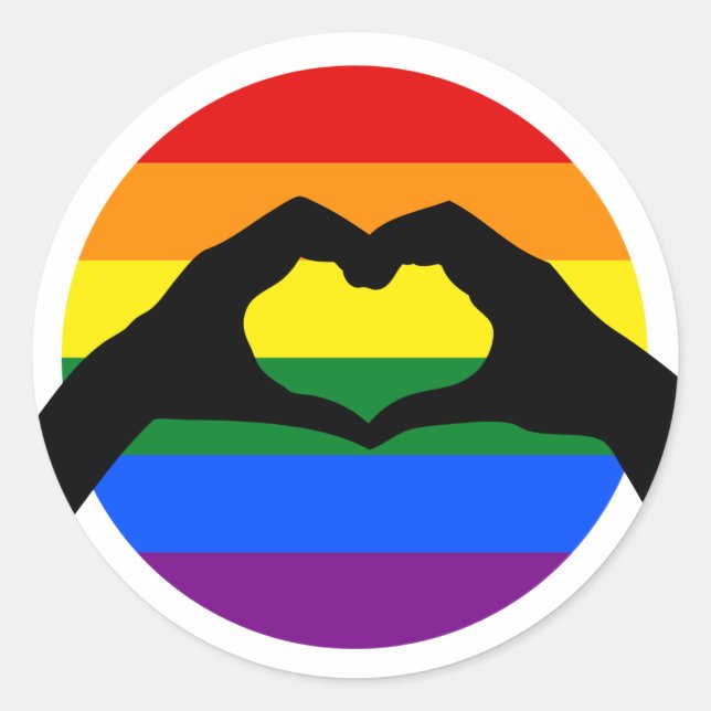 Adesivo LGBT Orgulho gay Rainbow e Heart Hand Silhouette (Frente)