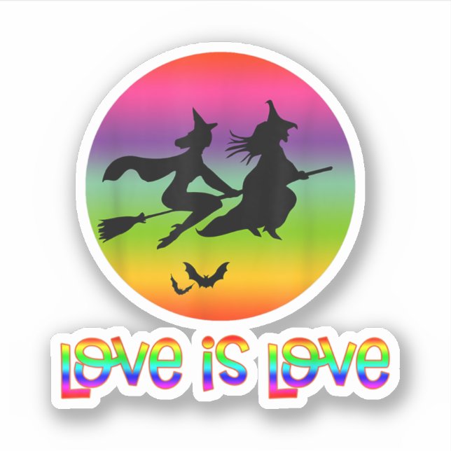 Adesivo Lgbt Pride Gay Halloween Two Witches Love Is Love (Frente)
