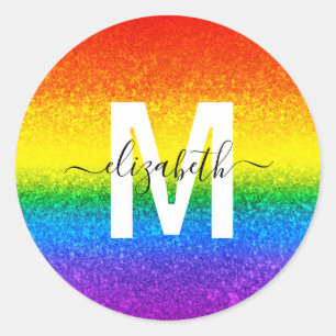 Adesivo LGBT Pride Rainbow Glitter Stripes Nome do Monogra